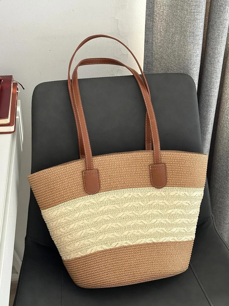 French Garden Womens Large Capacity Handbag Shoulder Basket Beach Bag Summer 240913