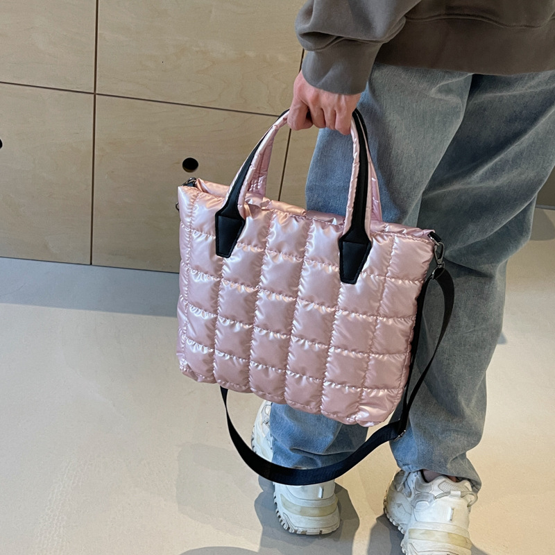 Women's fashion trend 2024 new handbag large capacity cotton clothing checkered shoulder tote diagonal cross bag
