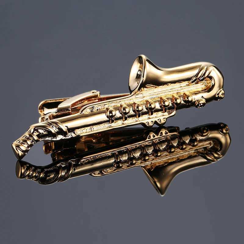 High quality mens tie clip copper metal saxophone design 3-color shirt accessories wedding jewelry gifts W240914