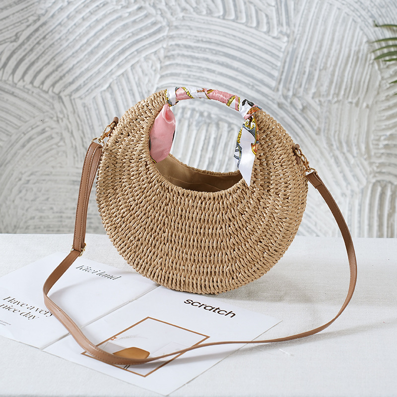 2024 New Summer Beach Grass Diagonal Straddle Weaving Women's Bag Circular Handbag Versatile