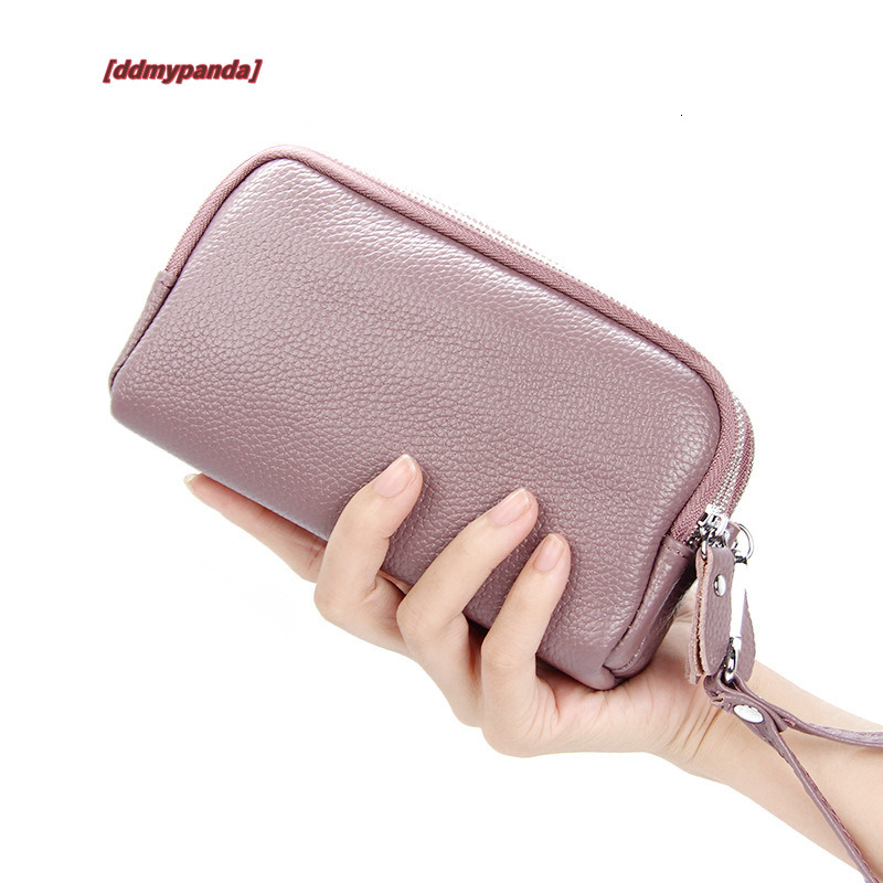 Head layer cowhide women's handbag, versatile women, three-layer zipper, large capacity, long and simple leather phone bag for women #26 ddmypand
