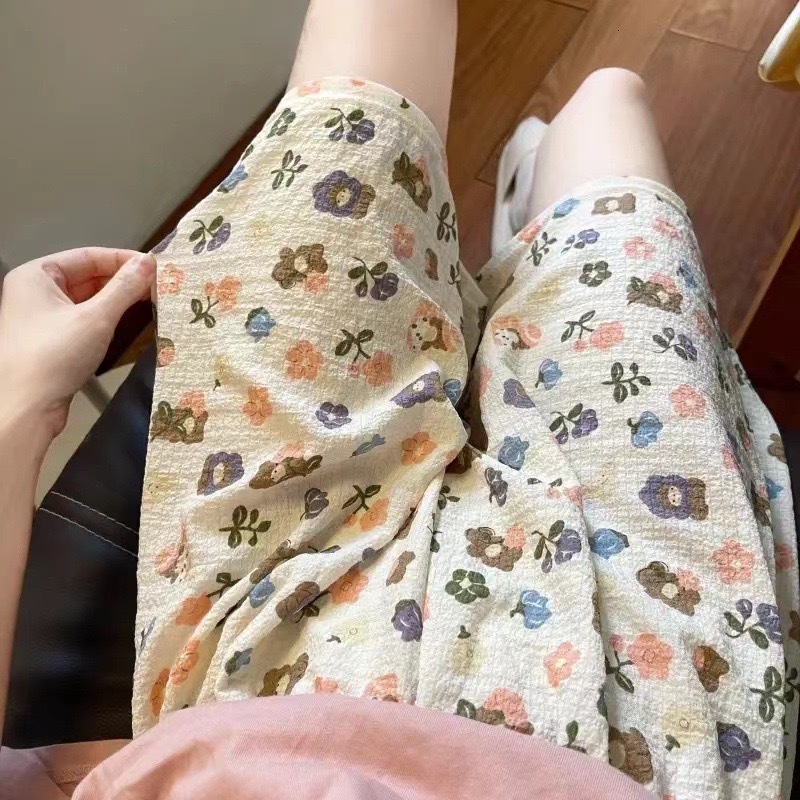 2024 Summer Women's Shorts Bottoms Pamas Soft By Cute Cartoon Print Loose Home Thin Pants Women Sleepwear