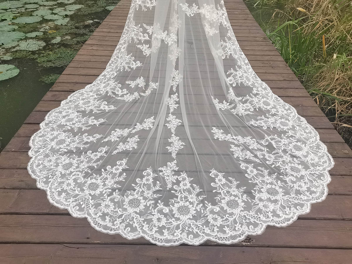 Gorgeous Wedding Veil Appliques One Layer Long Cathedral Length Bridal Veils Applique Edge Wedding Accessories Custom Made