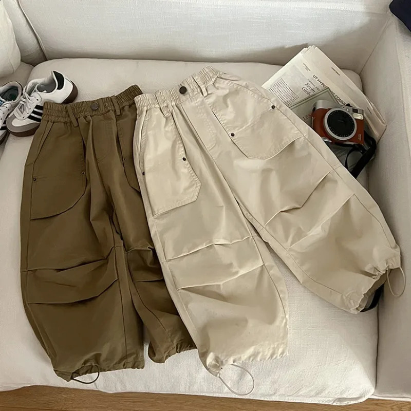 Kids spring summer loose Trousers boys and girls pockets decoration cargo pants 2--7Y 240906