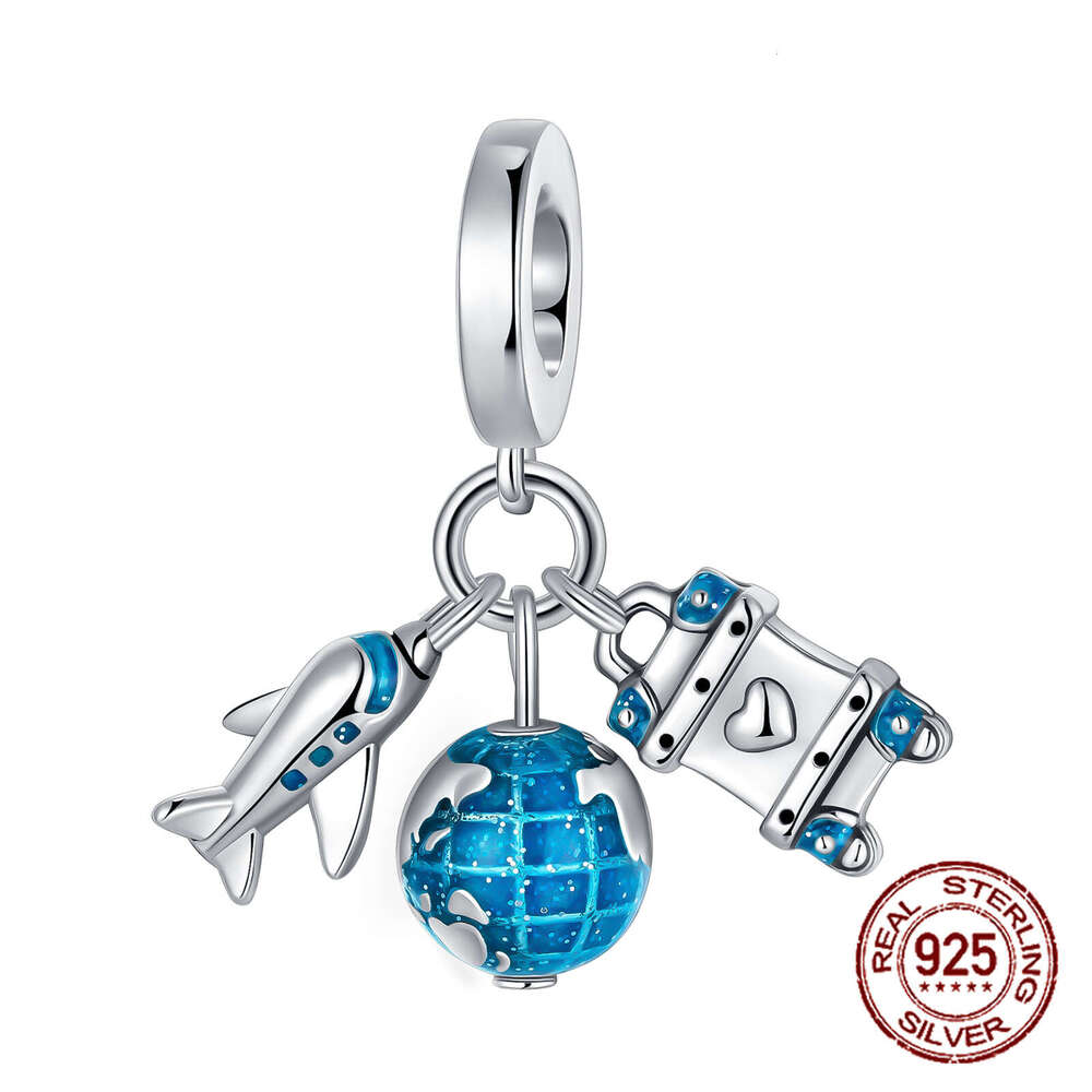 Sterling Silver Travel theme suitcase camera bag pendant Beads Charms Fit Original Bracelets Women DIY Jewelry Gift