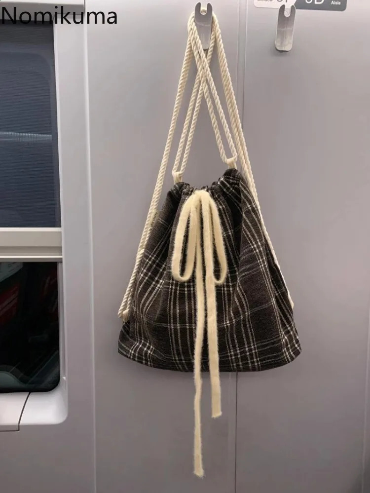 Preparatory style Korean fashion plain backpack womens drawstring casual shoulder bag Y2k aesthetic womens retro backpack 49B177 240912