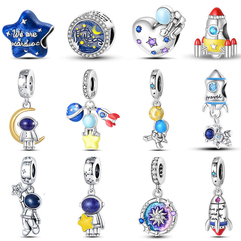 925 Sterling Silver Astronaut Rocket Outer Space Star Charms Beads Fit Original Bracelets Fine DIY Jewelry Gift