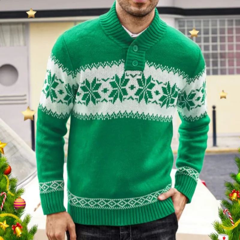 Mens Pullover Sweater Autumn and Winter Long Sleeved Christmas Casual Fashion Jacquard Knitted Sweater Clothing for Men 240904