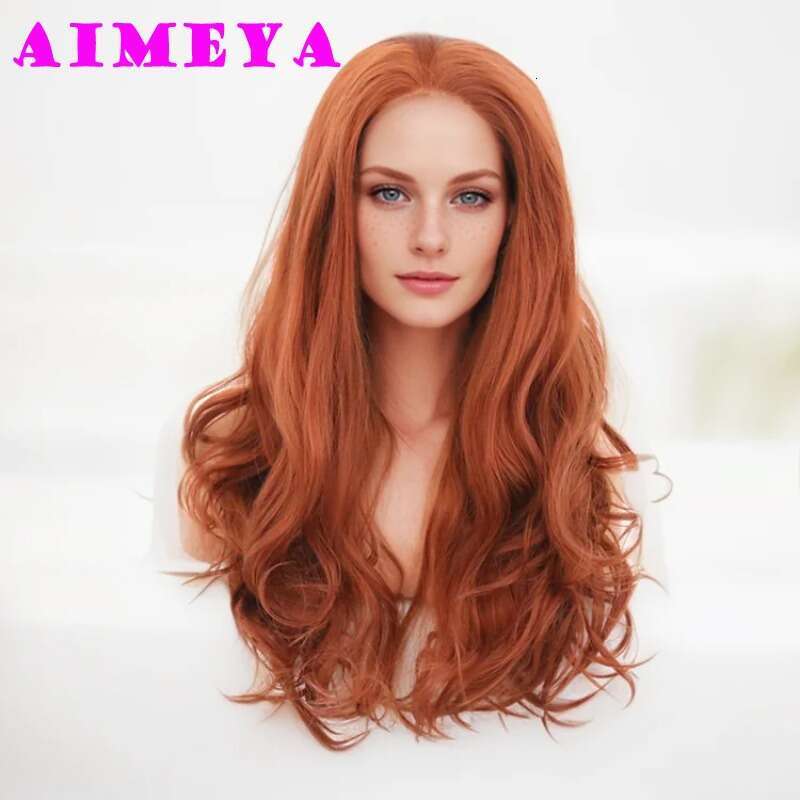 AIMEYA Synthetic Long Body Wave Wigs For Women Copper Red Lace Front Wig Daily Use Cosplay Party Heat Resistant Hair