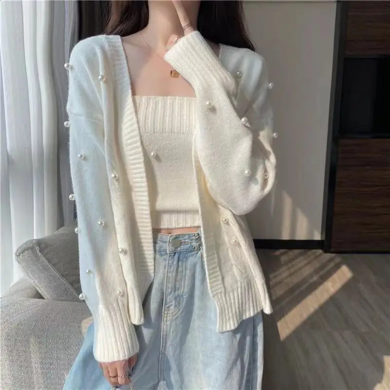 Women Autumn Simplicity Loose Fashion Diamonds knitting Cardigan coat women clothes Casual Allmatch Camis sweet Two piece set 240904