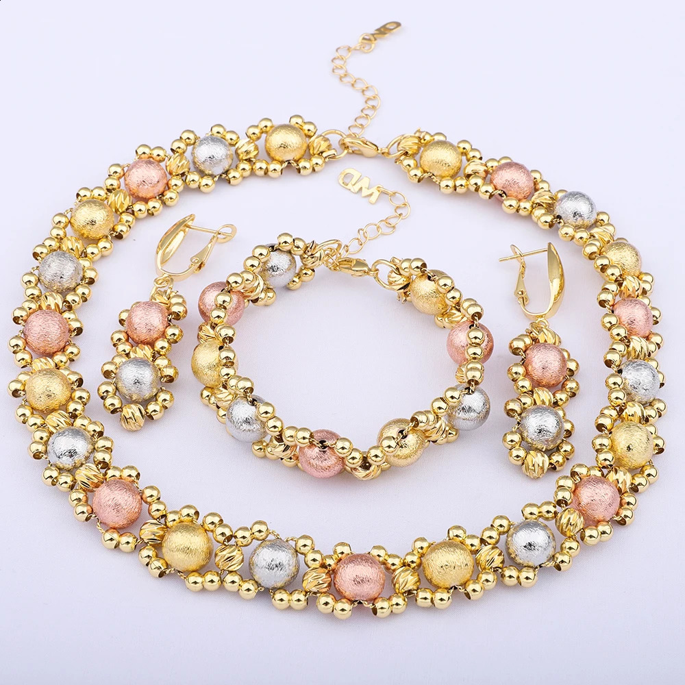 African Colored Matte Ball Necklace Earrings Bracelets Charm Set Exquisite and Elegant n Wedding Anniversary Gift 240906