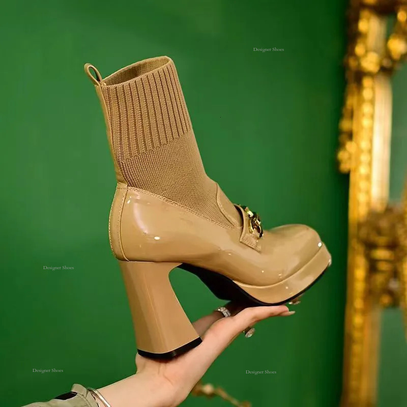 Boots Fashionable Women's Design European Version Square Toe Versatile Minimalist Style Triple Apricot Free Shipping