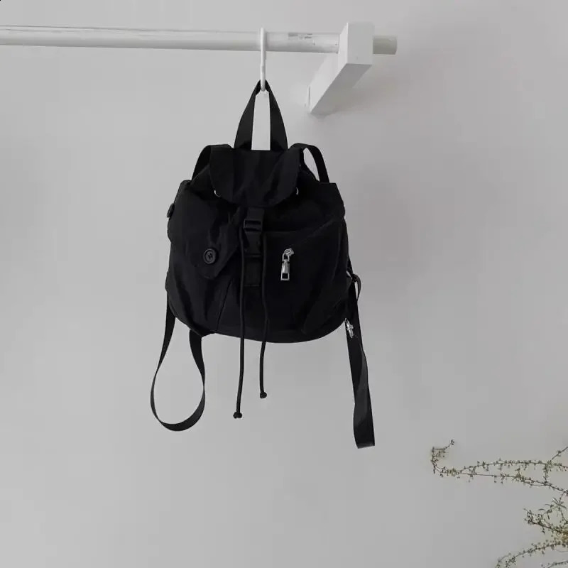 Fashion backpack womens Korean drawstring closure Knapsack multi pocket handbag Versatile Student School shoulder bag 240912