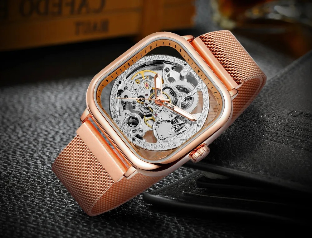 FORSINING Watch Men Skeleton Watches Magnetic Black Mesh Band Automatic Mechanical Wristwatches Men Casual Sports Watches 240906