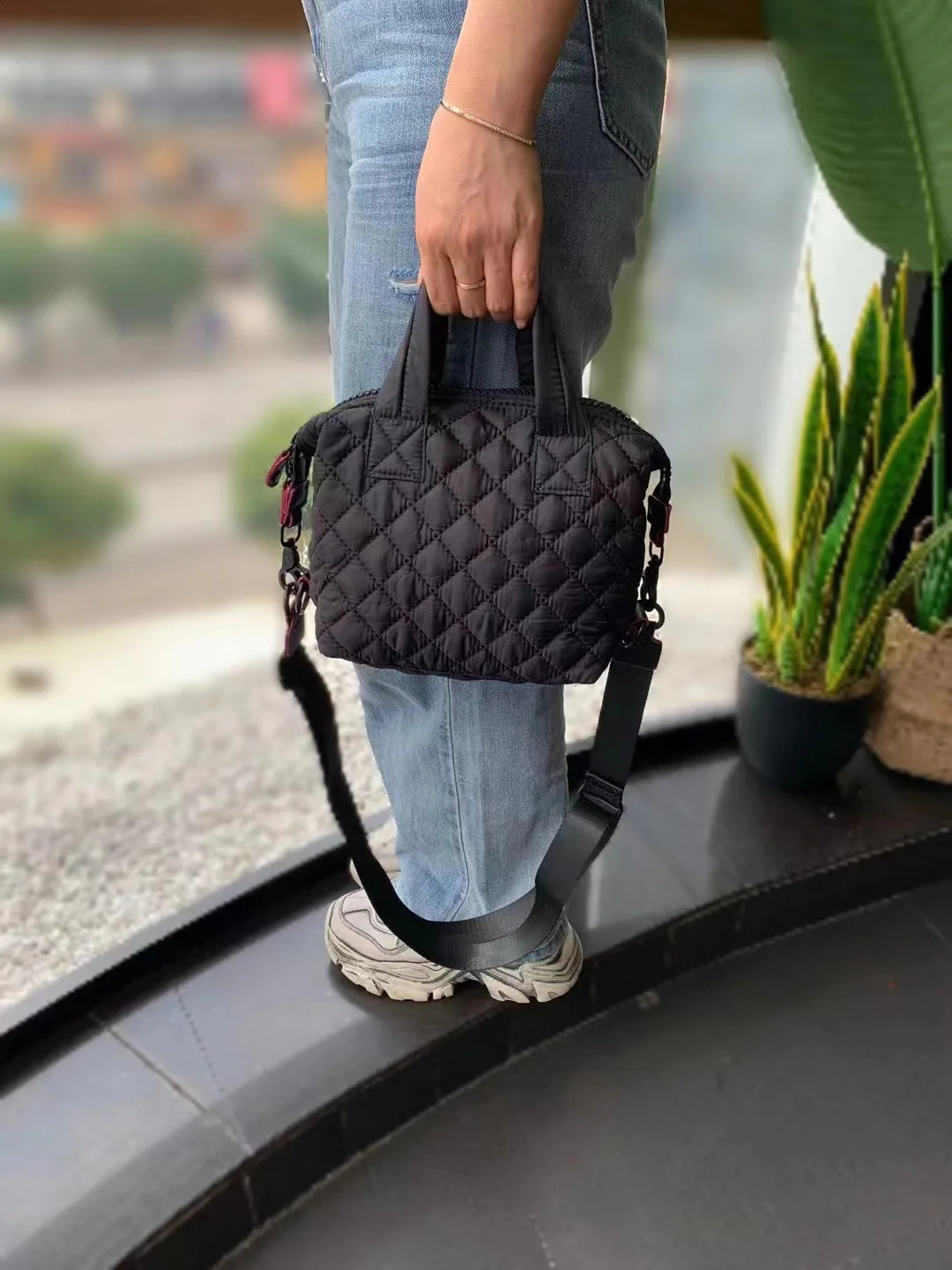 Lingge Small Square Bag Korean Edition Ultra Light Space Cotton Texture Nylon Bag 240913