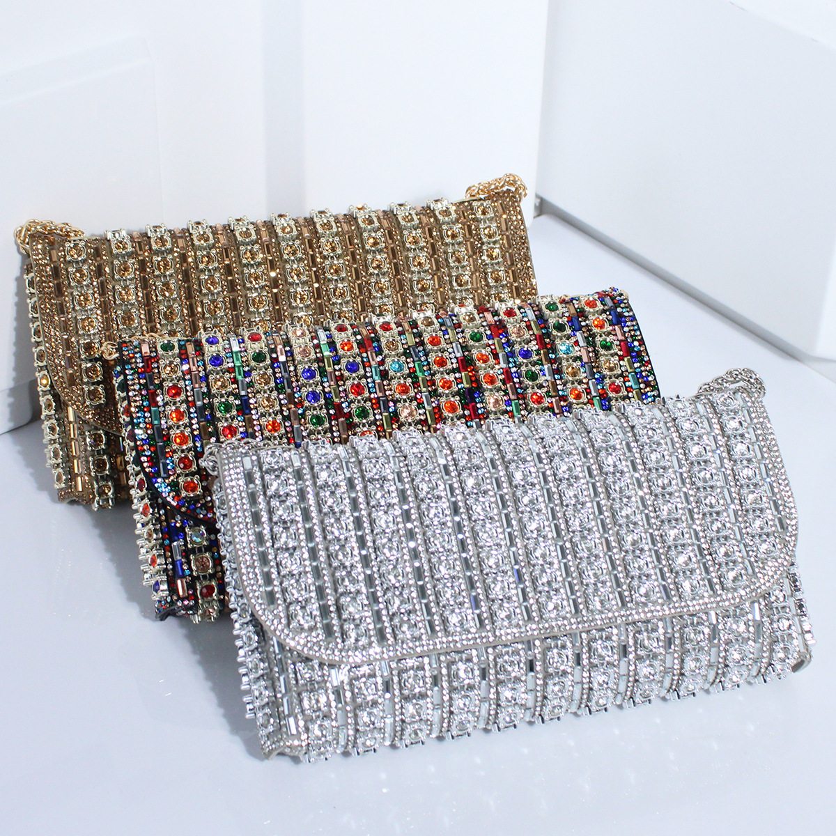 New socialite banquet bag, fashionable diamond inlaid handbag, high-end and exquisite square women's handbag