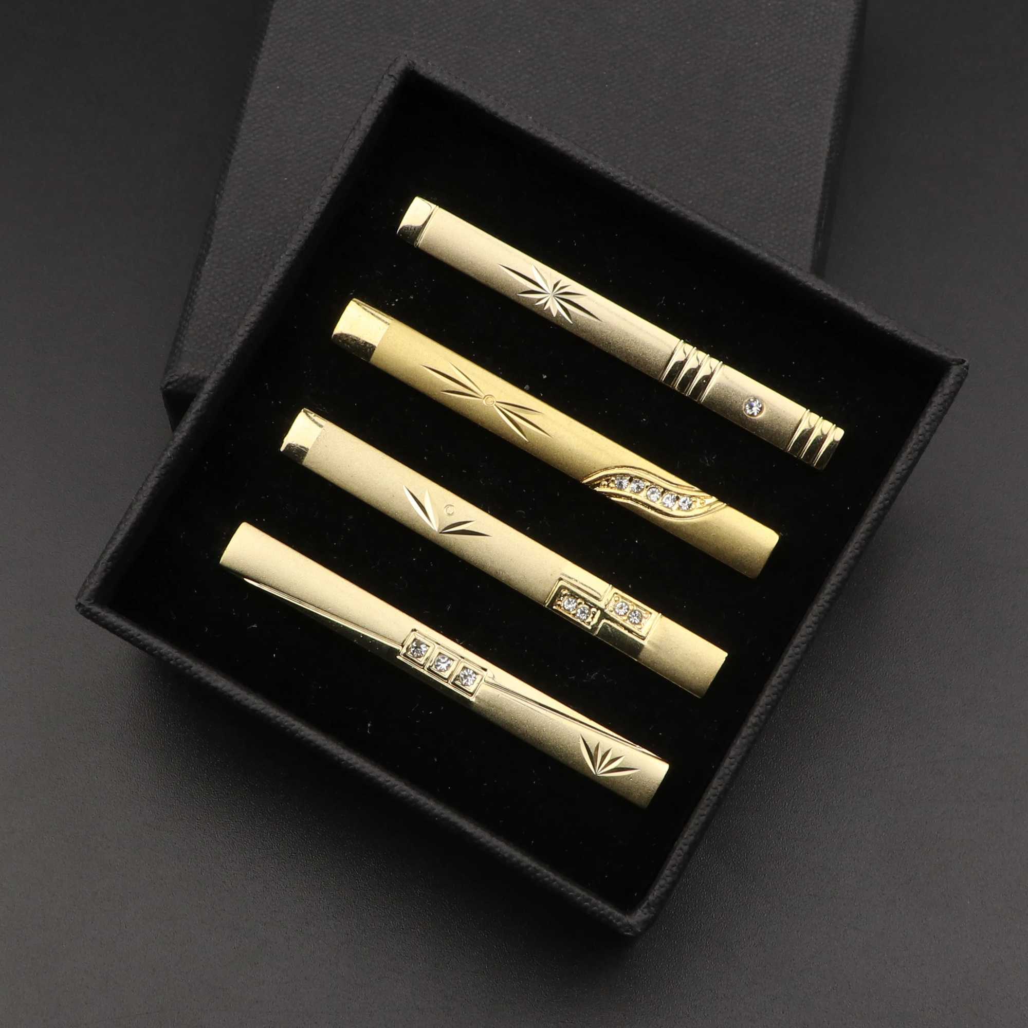 4 mens metal tie clips with gift box bright gold chrome plated stainless steel jewelry necklace clip W240914