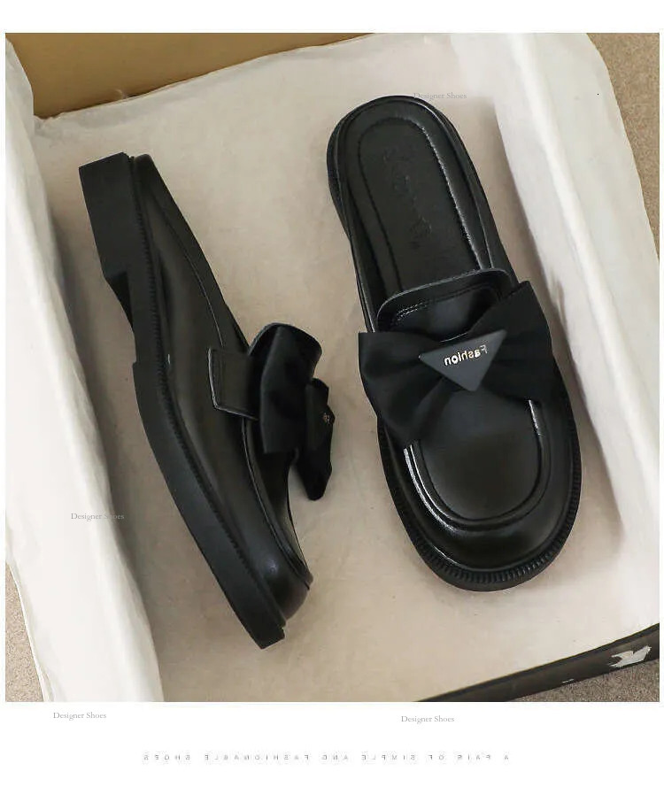 Toe 2024S Leather Women's 2024 New Summer Platform Outside The Soft-Soled Large Size Black Flat Slippers 241114