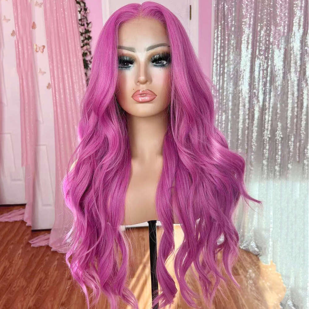 AIMEYA Pink For Women Long Body Wave Lace Front Wigs Heat Resistant Synthetic Rose Red Wig Daiy Use Cosplay