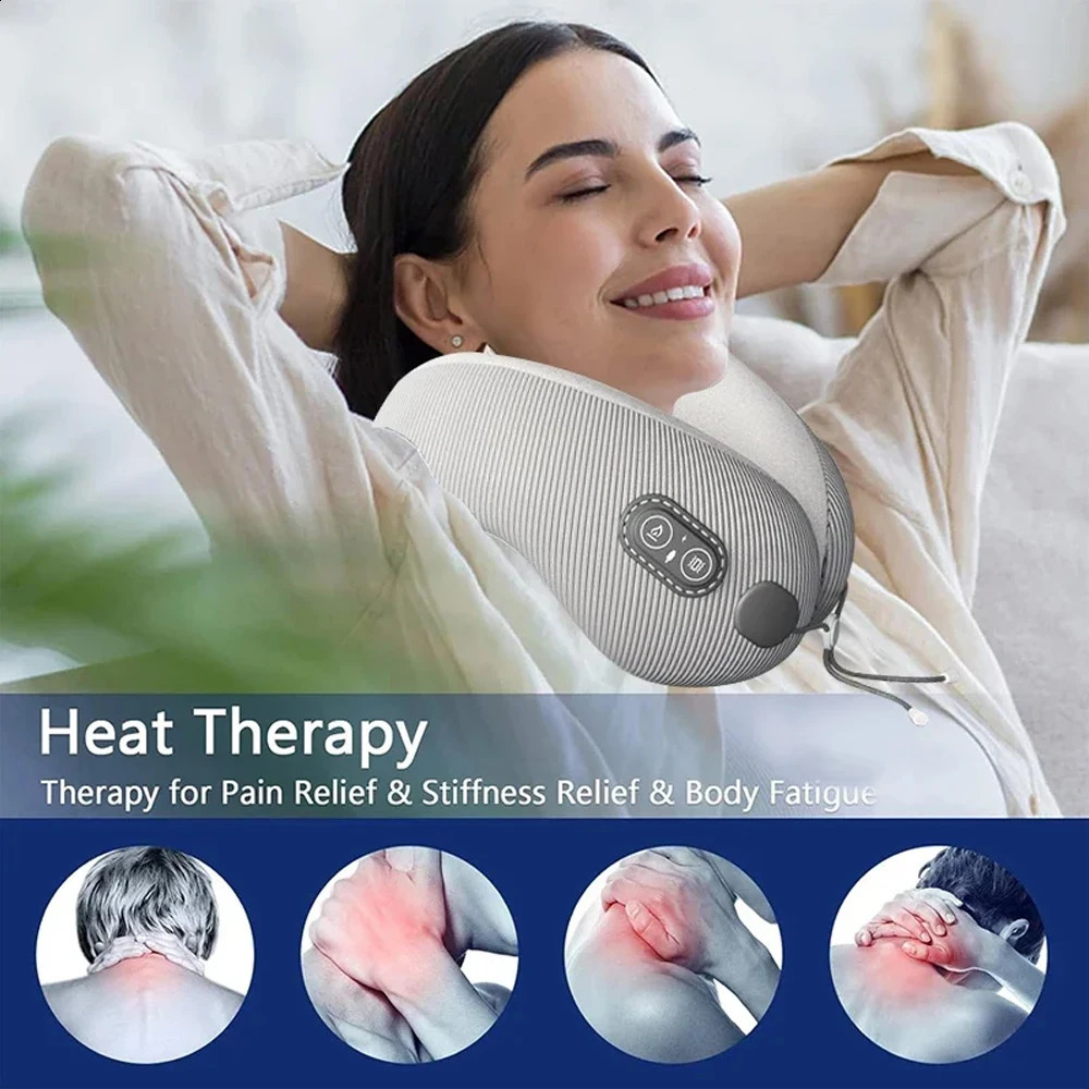 Electric neck massager U-shape memory foam massage travel neck pillow sleep aircraft pillow care 240914