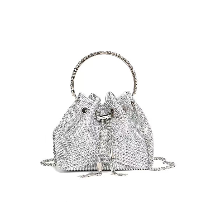 2024 Soft Water Women's Banquet Premium Tassel Hand Compassion Texture Full Diamond Handheld Bucket Bag