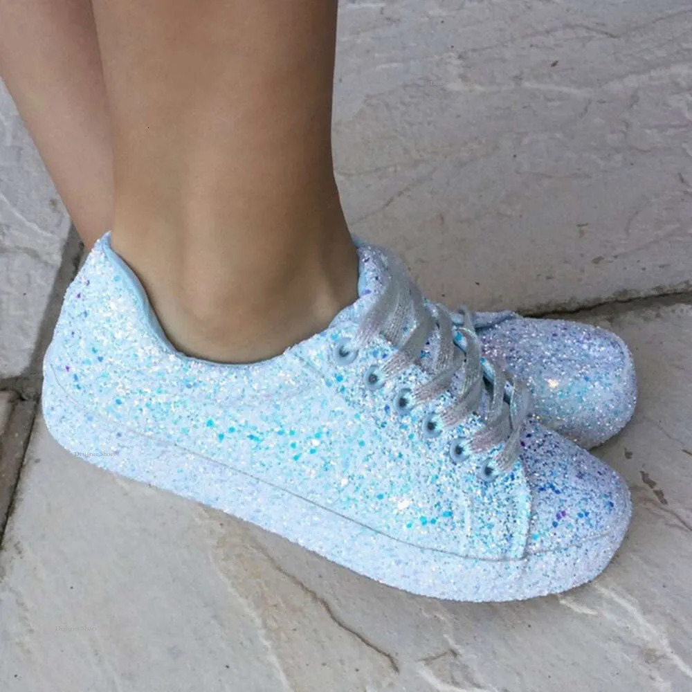 Lace 2024 Women Up Sneakers Glitter Autumn Vulcanized Ladies Bling Casual Female Platform Fashion Flat Shoes New