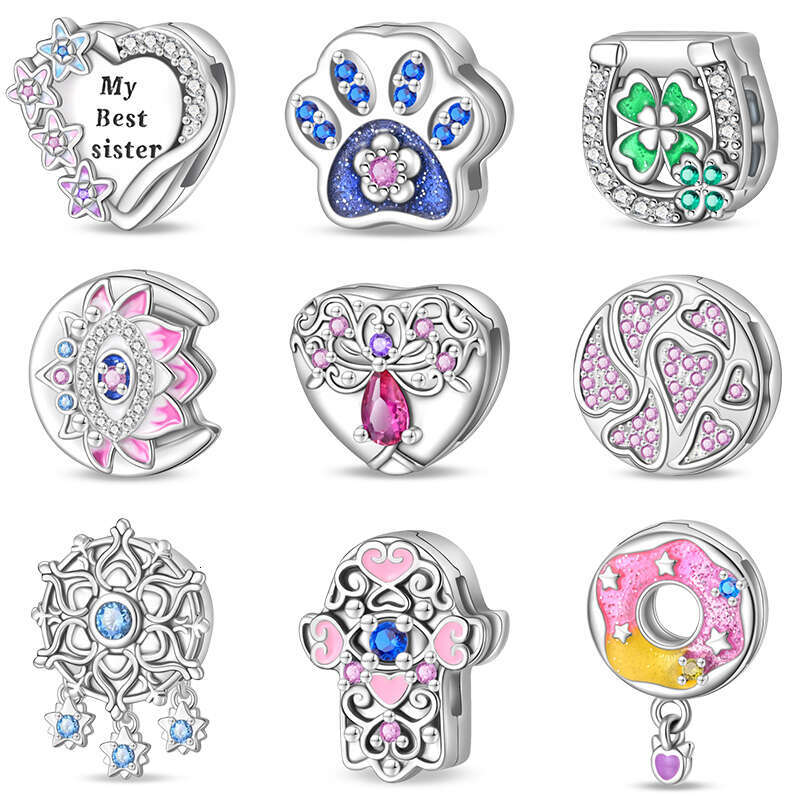 New 925 Sterling Silver Donut Protection Lotus Charms Flat Bead Fit Original Bracelet DIY Jewelry Friendship Gift