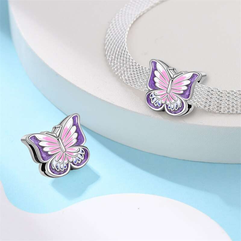 925 Sterling Silver Butterfly Protection Heart Charms Flat Bead Fit Original Bracelet DIY Birthday Jewelry Gift