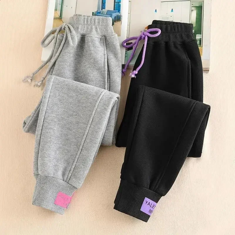 Grey Womens Sports Pants Autumn Winter Backpack Street Black Thick Jogger Clothing Trousers 240913