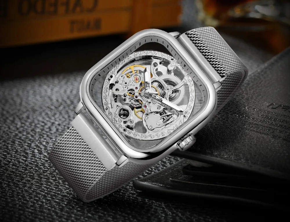 FORSINING Watch Men Skeleton Watches Magnetic Black Mesh Band Automatic Mechanical Wristwatches Men Casual Sports Watches 240906