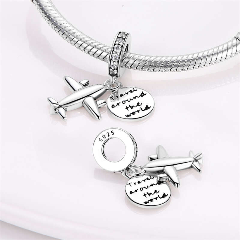 925 Sterling Silver Airplane Passport Suitcase Travel Charms Beads Fit Original Bracelets DIY Birthday Jewelry
