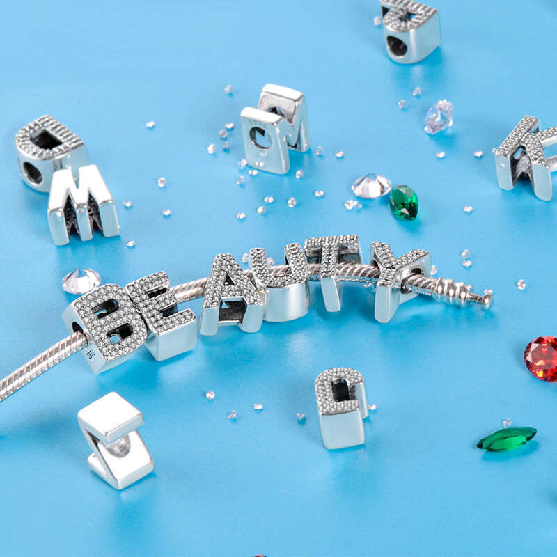 925 Sterling Silver 26 Letters Alphabet Zircon Charms Beads Fit Original Bracelets DIY Jewelry Birthday Gifts