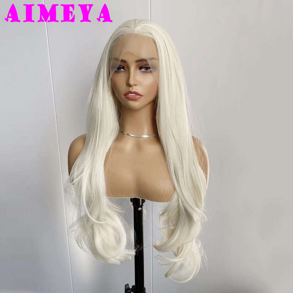 AIMEYA Platinum Blonde Long Natural Wave Wig Lace Front Wigs Heat Resistant Synthetic Daily Used Cosplay Hair