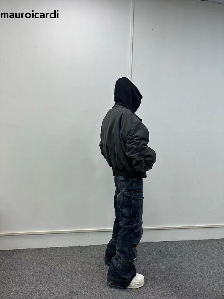 Mauroicardi Spring Oversized Vintage Black Faux Suede Leather Jacket Men Zipper Fake 2 Piece Designer Clothes Hoodie 2024