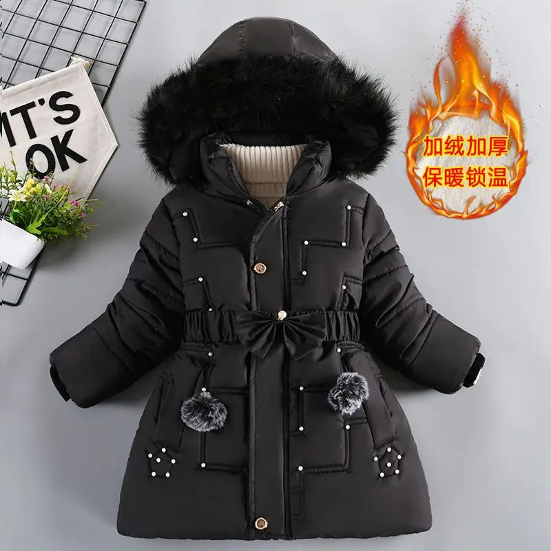 Winter Jacket Girls Parkas Green Hooded Children Thicken Warm Coat Cotton Padded Clothes Snow Wear For Kids 240905