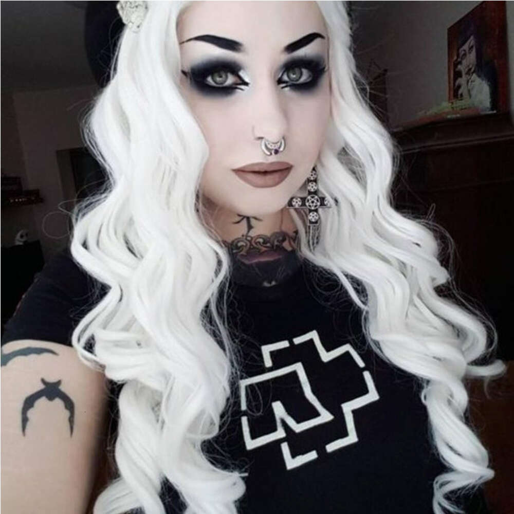 Loose Deep Wave Snow White Wigs Cosplay Synthetic Heat Resistant Lace Front Wig 150% 10% Human Hair Mixed