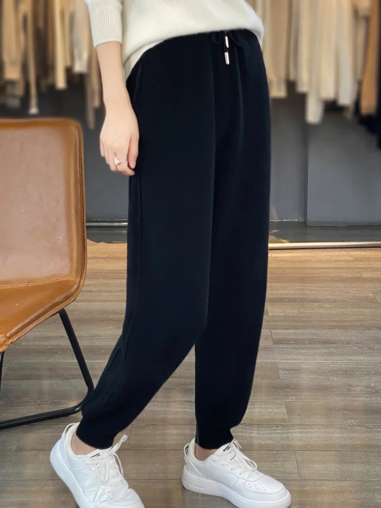 Spring and autumn ultrathin cashmere pants womens wool pencil high waisted simple style office women Trouser 100% Merino knitted 240913