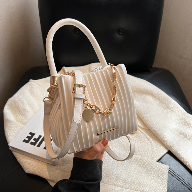 Handheld Pleated Bag Women's Bucket Bag One Shoulder TLXT Crossbody Bag Pleated Leather Crossbody Bucket Purse with Adjustable Strap