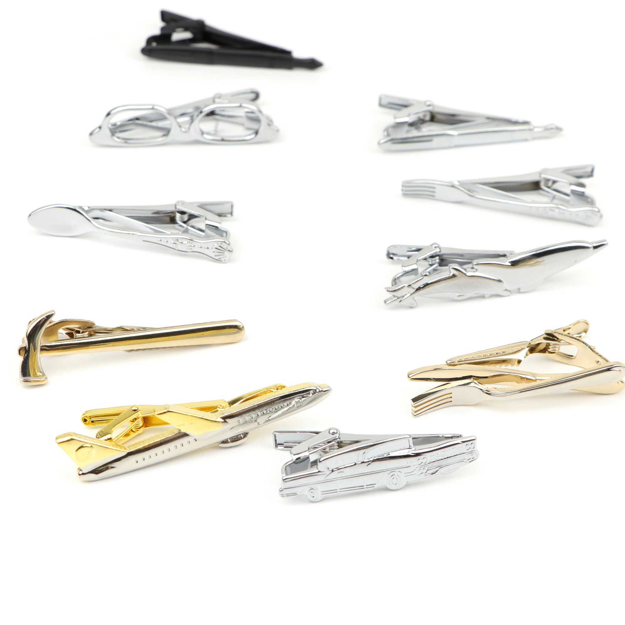Mens tie pin clip chrome stainless steel jewelry fork spoon grooms clothing accessories W240914