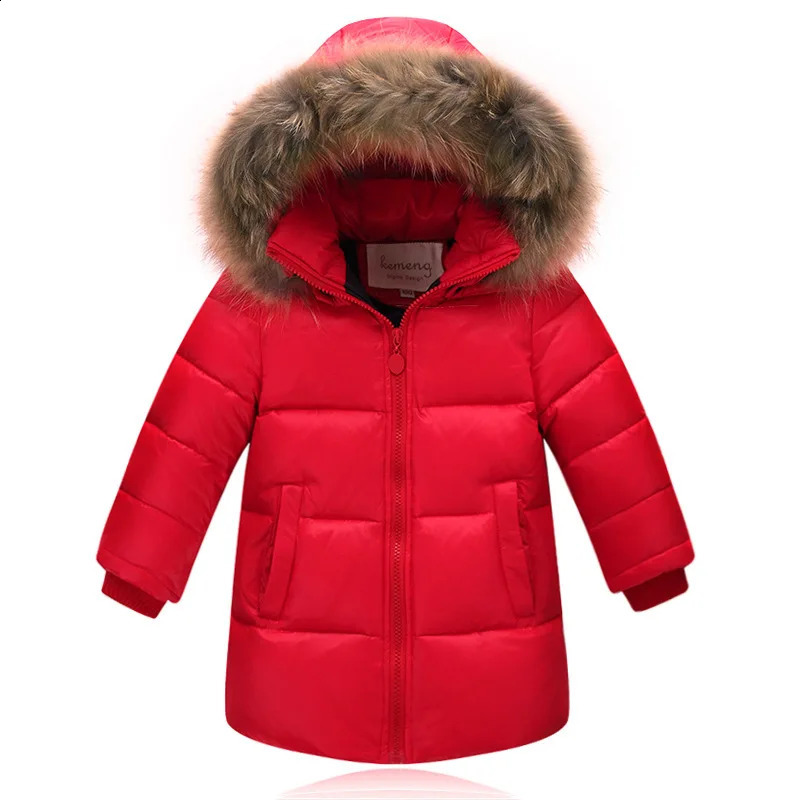 2023 Nature Fur winter down jacket for boys coats girl clothes childrens clothing thicken outerwear parka kids 80160cm 240905