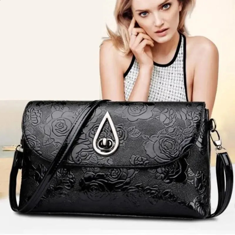 Lady Evening Party Clutch Rose Flower Embossed Sling Bags Elegant Mother Shoulder Purse Flap Crossbody Bag 240914