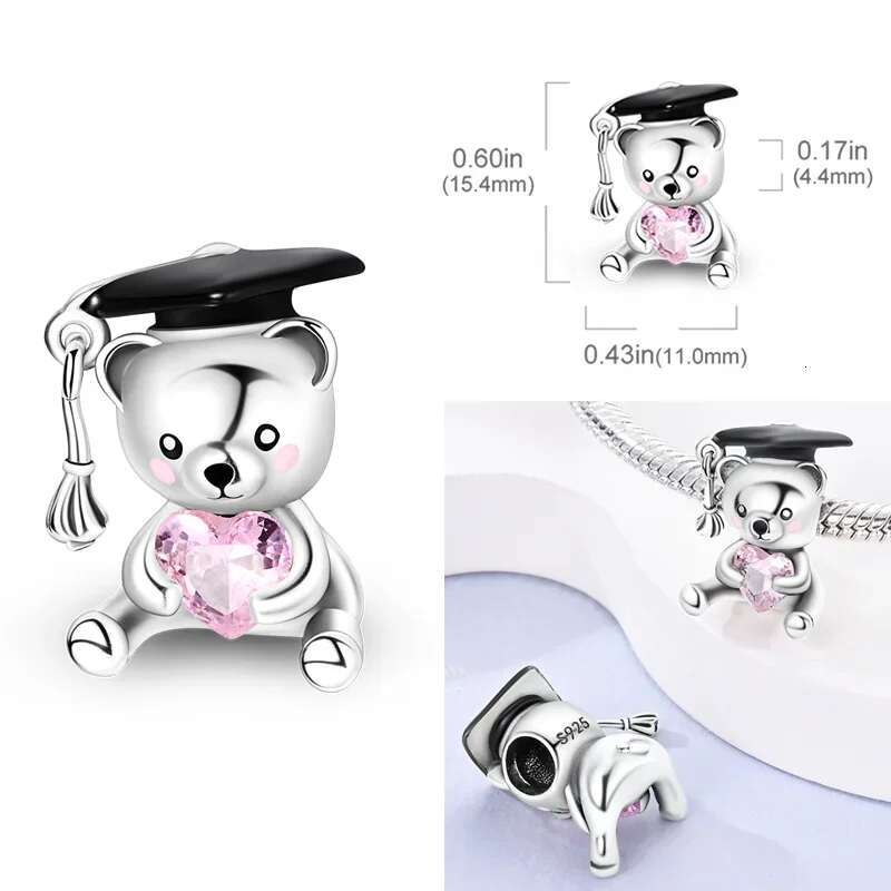 S925 Sterling Silver Graduation Season Series Colored Bachelor's Hat wer Charms Beads Fit Original Bracelets Jewelry