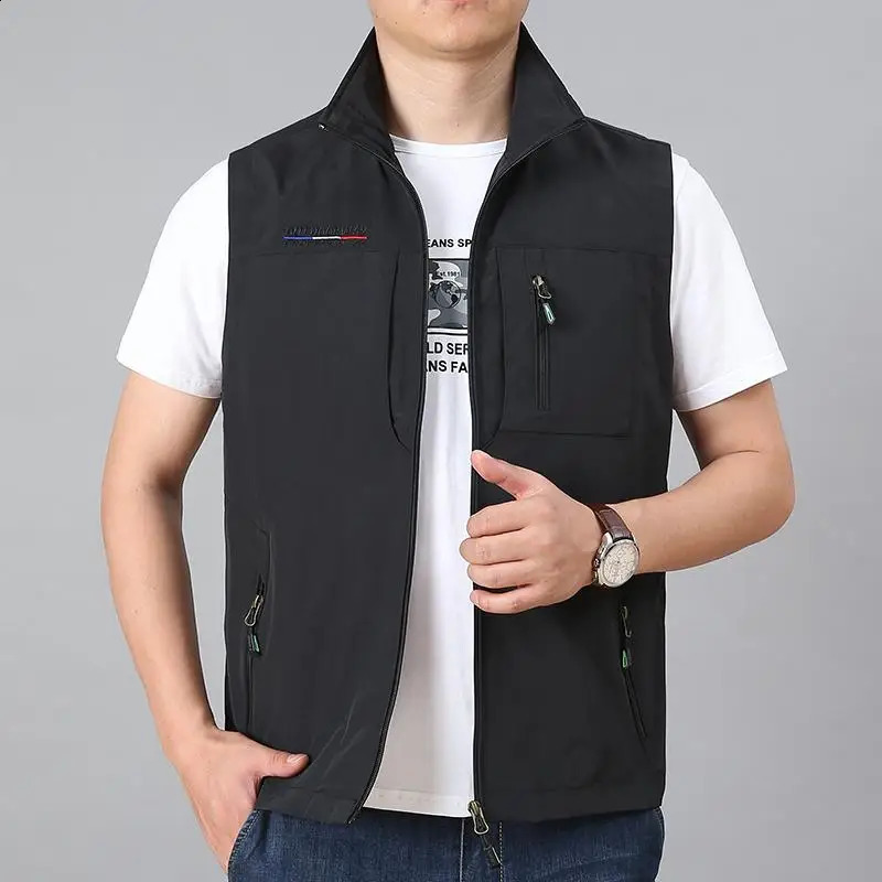 Men Waistcoat Jackets Vest Spring Solid Color Stand Collar Climbing Hiking Work Sleeveless with Pocket M-6Xl Sale 240912