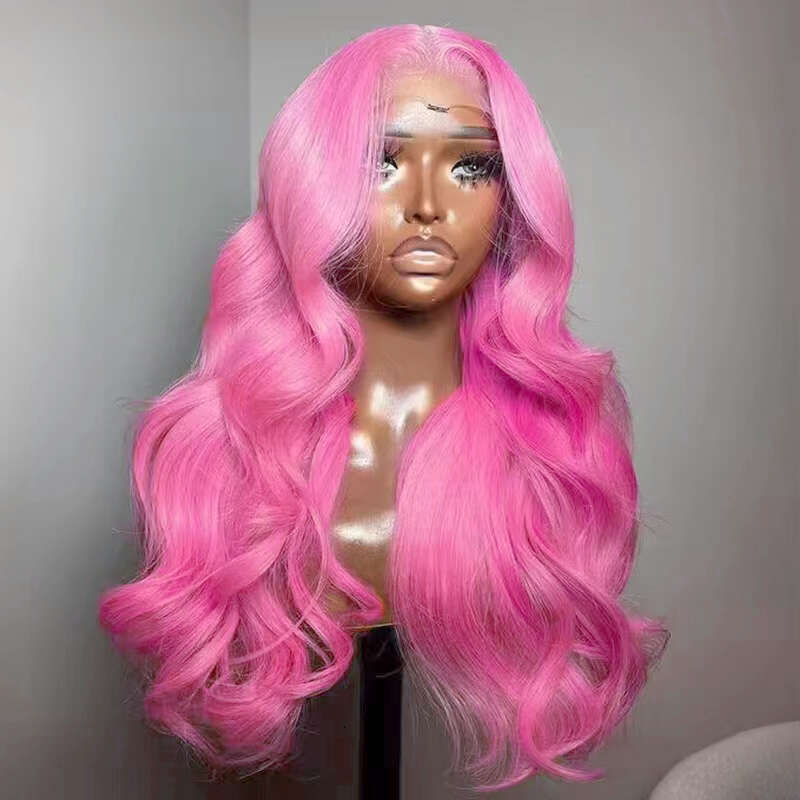 Lace Front For Women Girls Middle Part Long Body Wave Pink Heat Resistant Syntheic Daily Cosplay Party Wig