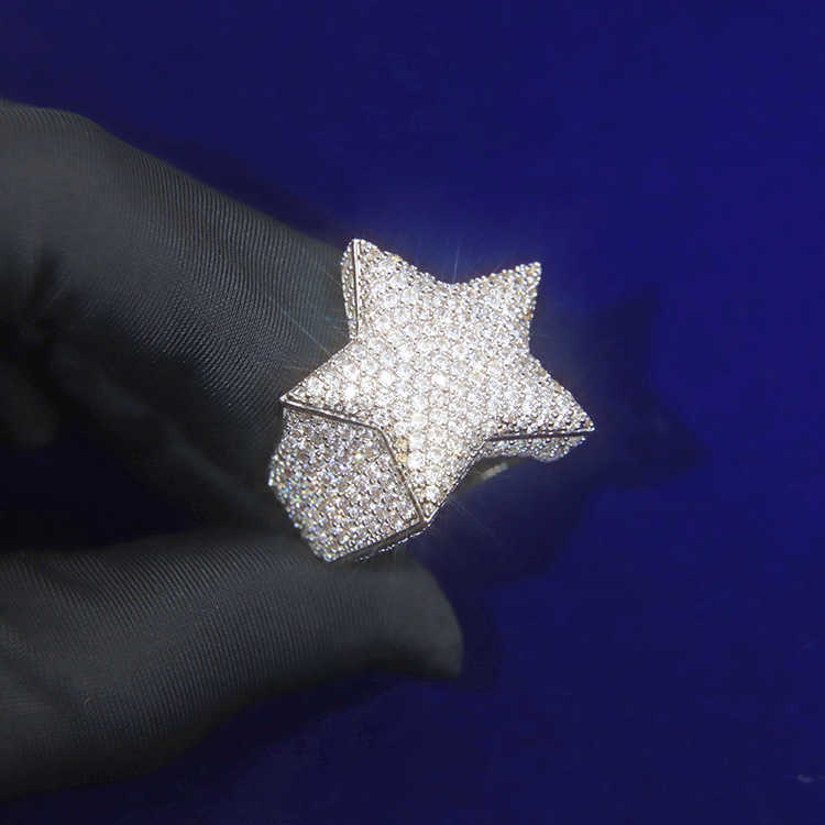 Hot Sale Jewelry Sier VVS Moissanite Dia Hip Hop Start Shape Iced Out Ring