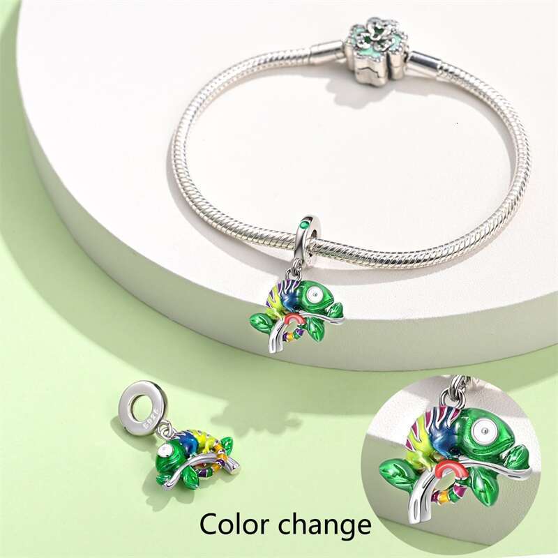 925 Sterling Silver wer Chameleon Change Color Charms Beads Fit Bracelets DIY Jewelry New Year's Gift