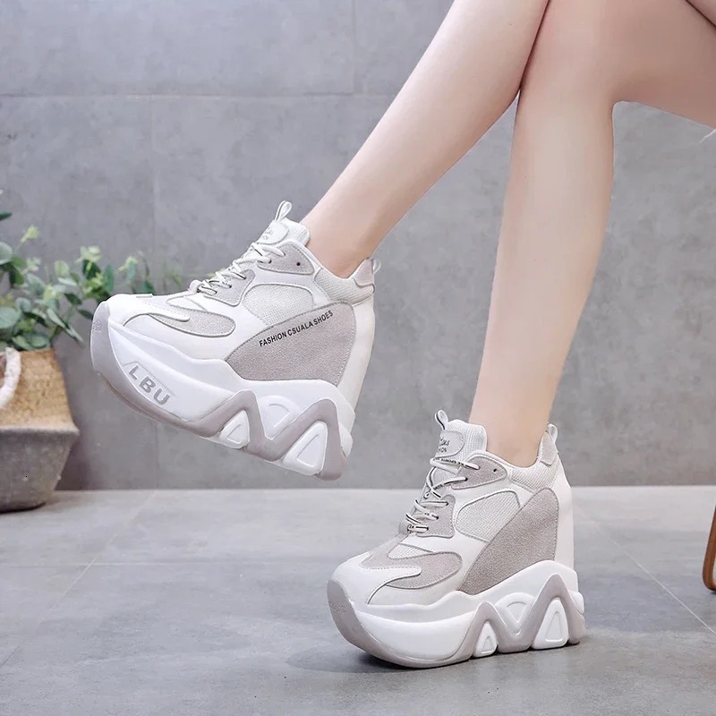 Women Platform Autumn Breathable Wedges Casual Shoes 12.5CM High Heels Thick Sole Sneakers Woman Deportivas Mujer