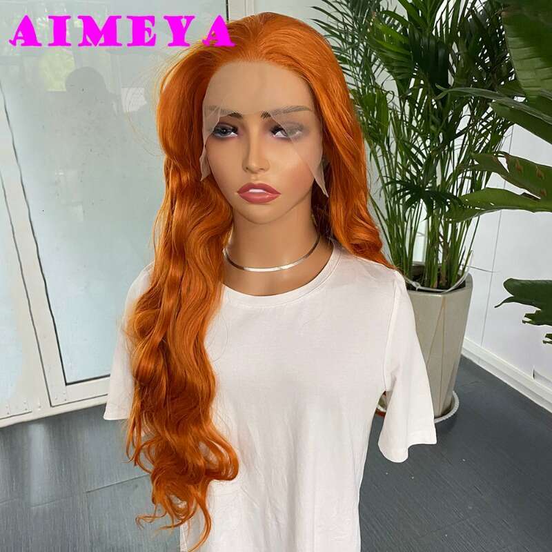 AIMEYA Orange Synthetic Lace Front For Women Natural Haire Long Loose Wave Wig Daily Use Cosplay Heat Resistant Fiber
