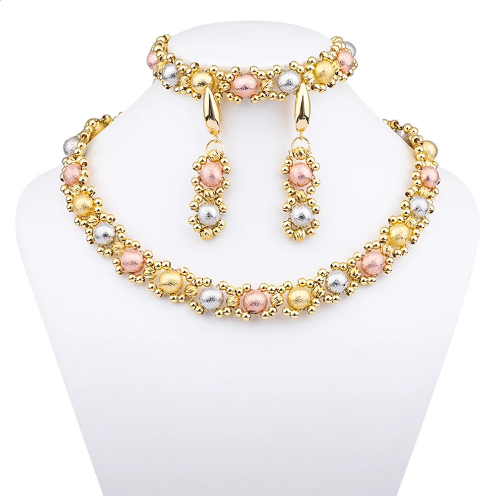 African Colored Matte Ball Necklace Earrings Bracelets Charm Set Exquisite and Elegant n Wedding Anniversary Gift 240906