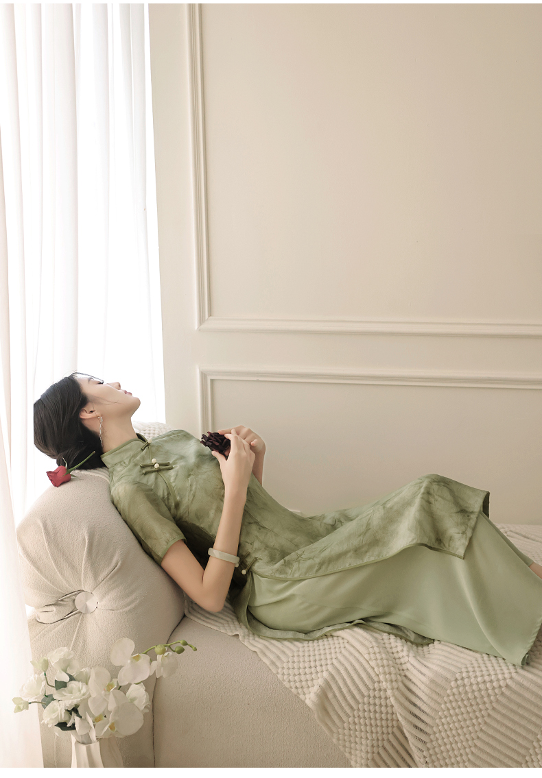 New Hanfu Style Green Qipao High Quality Chinese Cheongsam Dress